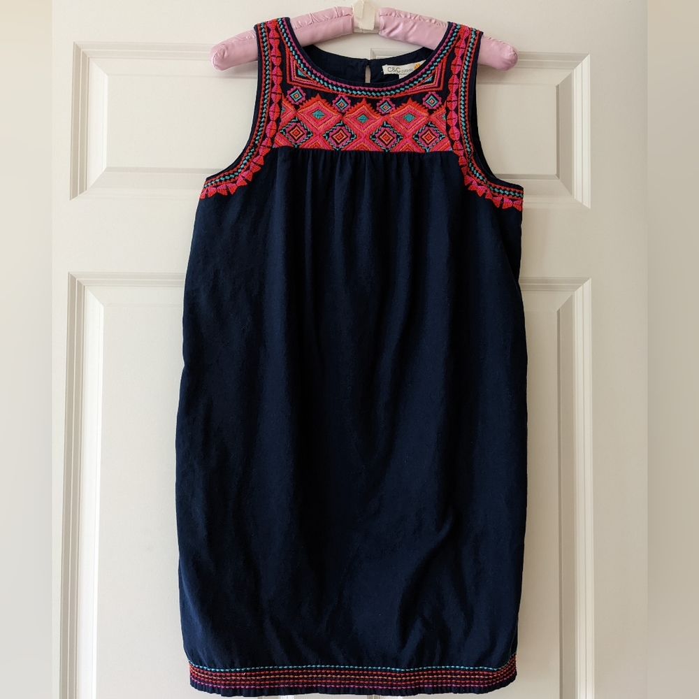 C & C California dress embroidered 100% cotton blue vacation S casual